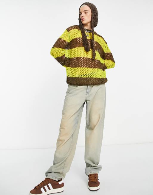 COLLUSION knit open knit sweater in brown and yellow | ASOS