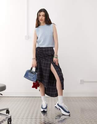 Collusion Knit Open Tie Back Vest In Blue