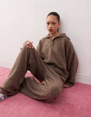 Collusion Knit Oversized Button Up Sweater In Brown - Part Of A Set