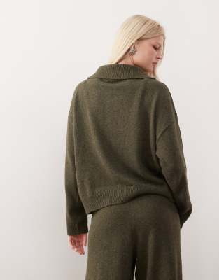 Collusion Knit Oversized Button Up Sweater In Green