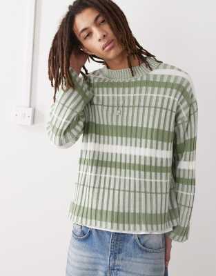 knit oversized sweater in green stripe