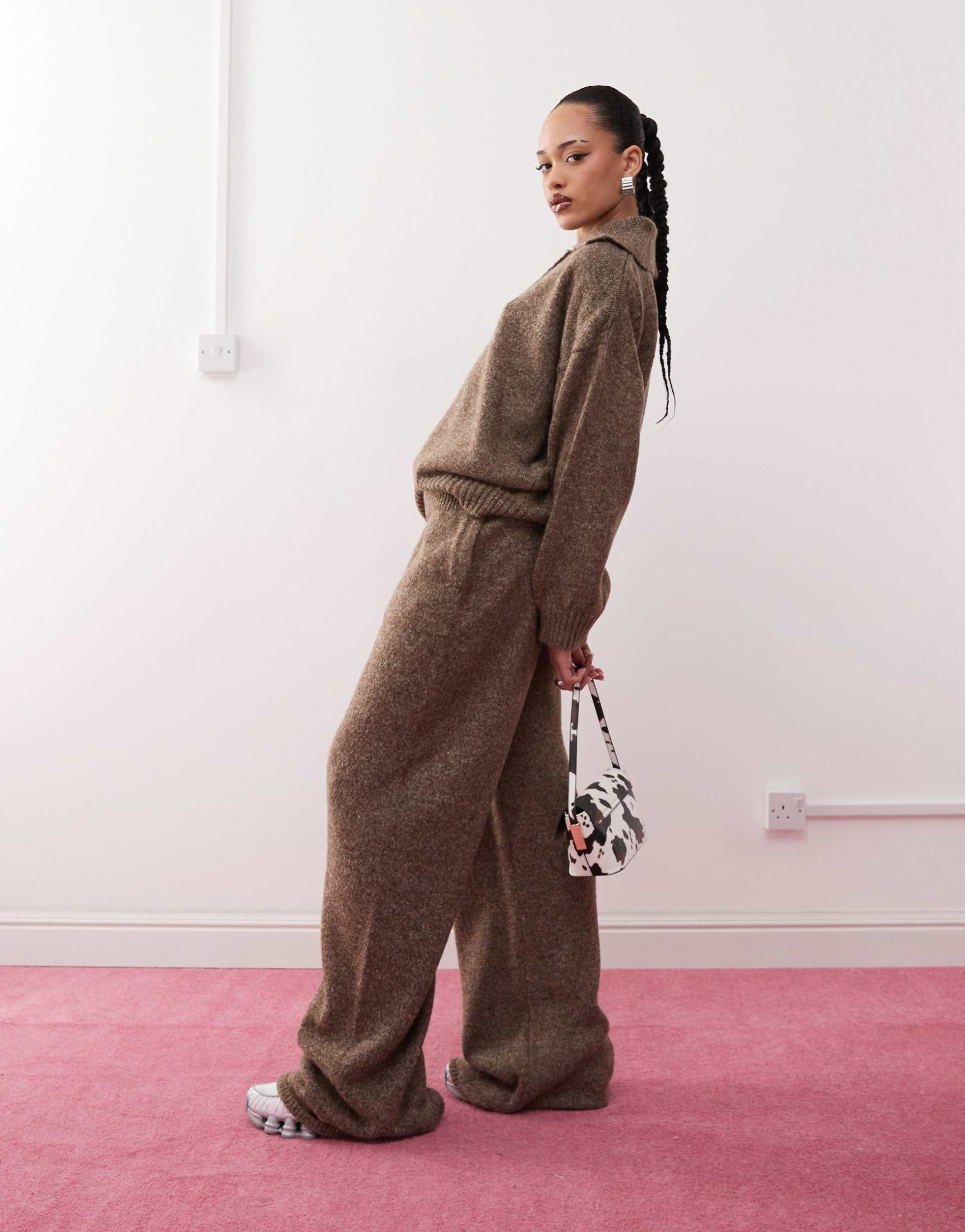 collusion knit oversized sweatpants in brown - part of a set