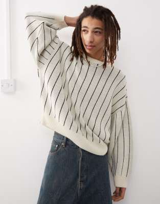 Collusion Knit Pinstripe Sweater-gray In Gray