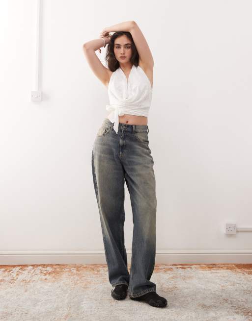 COLLUSION knit plunge neck top in white, 2 of 4