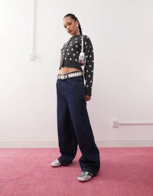 Collusion Knit Polka Dot Cardigan-gray In Gray