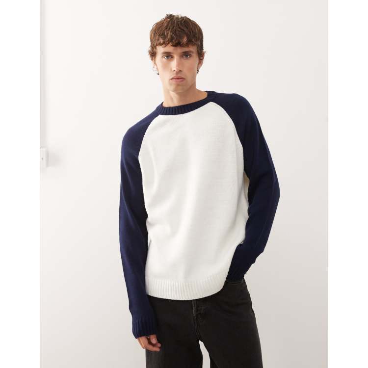 完売 EMAM Reverse Collar Raglan Tops Madcap England Sanremo Mod Zip Through Stripe Knit Cycling Top in Navy