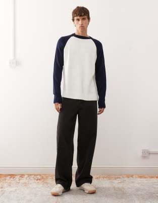 Collusion Knit Raglan Sweater With Navy Sleeves In Blue