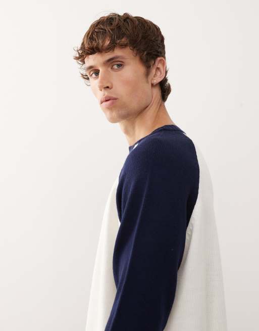 Navy Blue Oversized Knit Raglan Sleeve Sweater main image 1