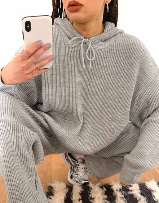 COLLUSION knit ribbed hoodie in gray - part of a set