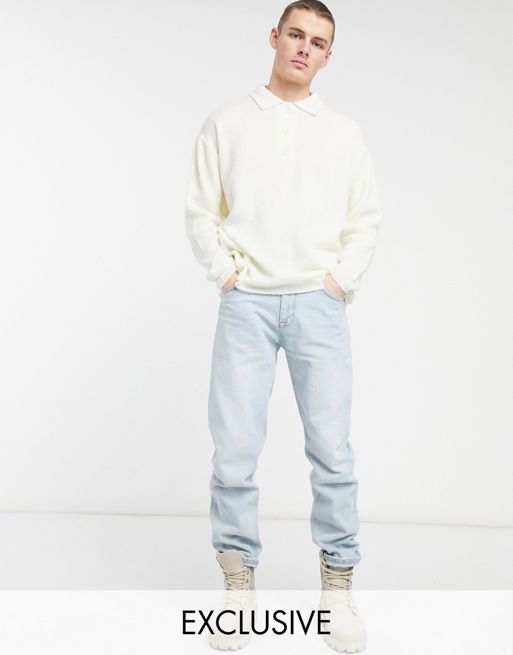COLLUSION knit ribbed polo sweater in ecru | ASOS