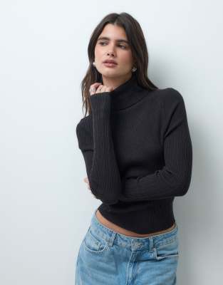 Collusion Knit Ribbed Turtle Neck Sweater In Black