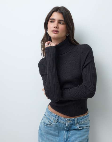 COLLUSION knit ribbed turtle neck sweater in black - view 1