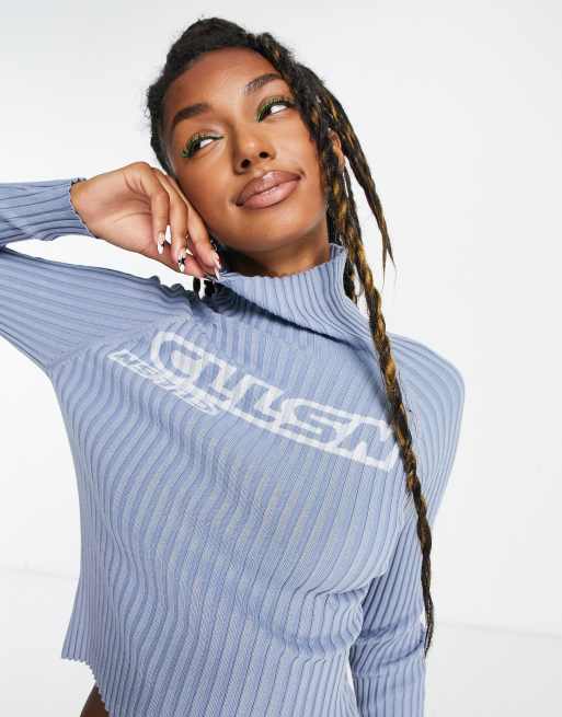 COLLUSION knit ribbed turtle neck with print in baby blue