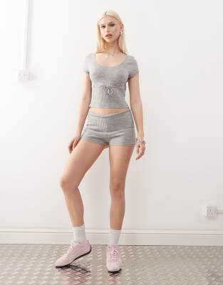 Collusion Knit Scoop Neck Top - Part Of A Set-gray In Gray