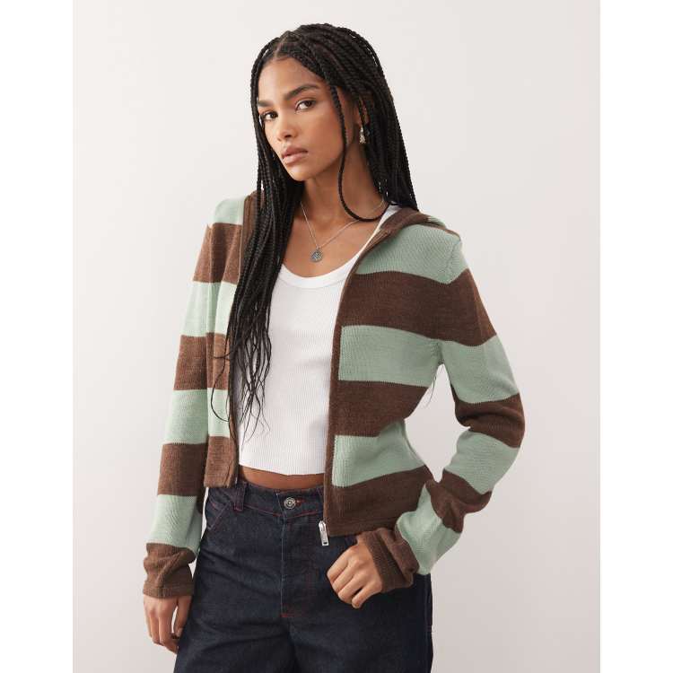 COLLUSION knit shrunken hoodie in brown and green stripes | ASOS