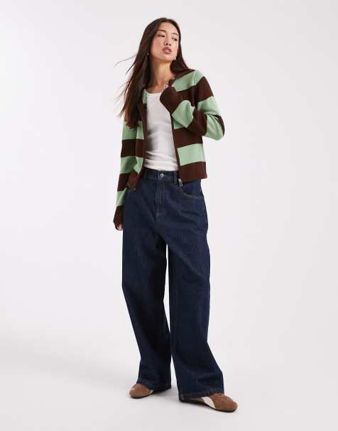 COLLUSION knit shrunken hoodie in mint chocolate stripes - view 1