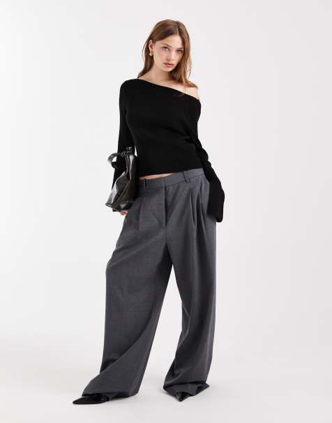 COLLUSION knit slash neck long sleeve top in black - view 1