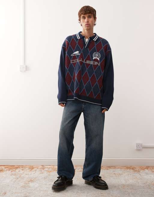 COLLUSION Knitted football boxy sweater jumper
