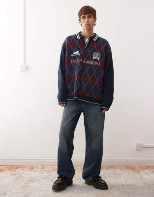 Collusion Knit Soccer Sweater-blue In Blue