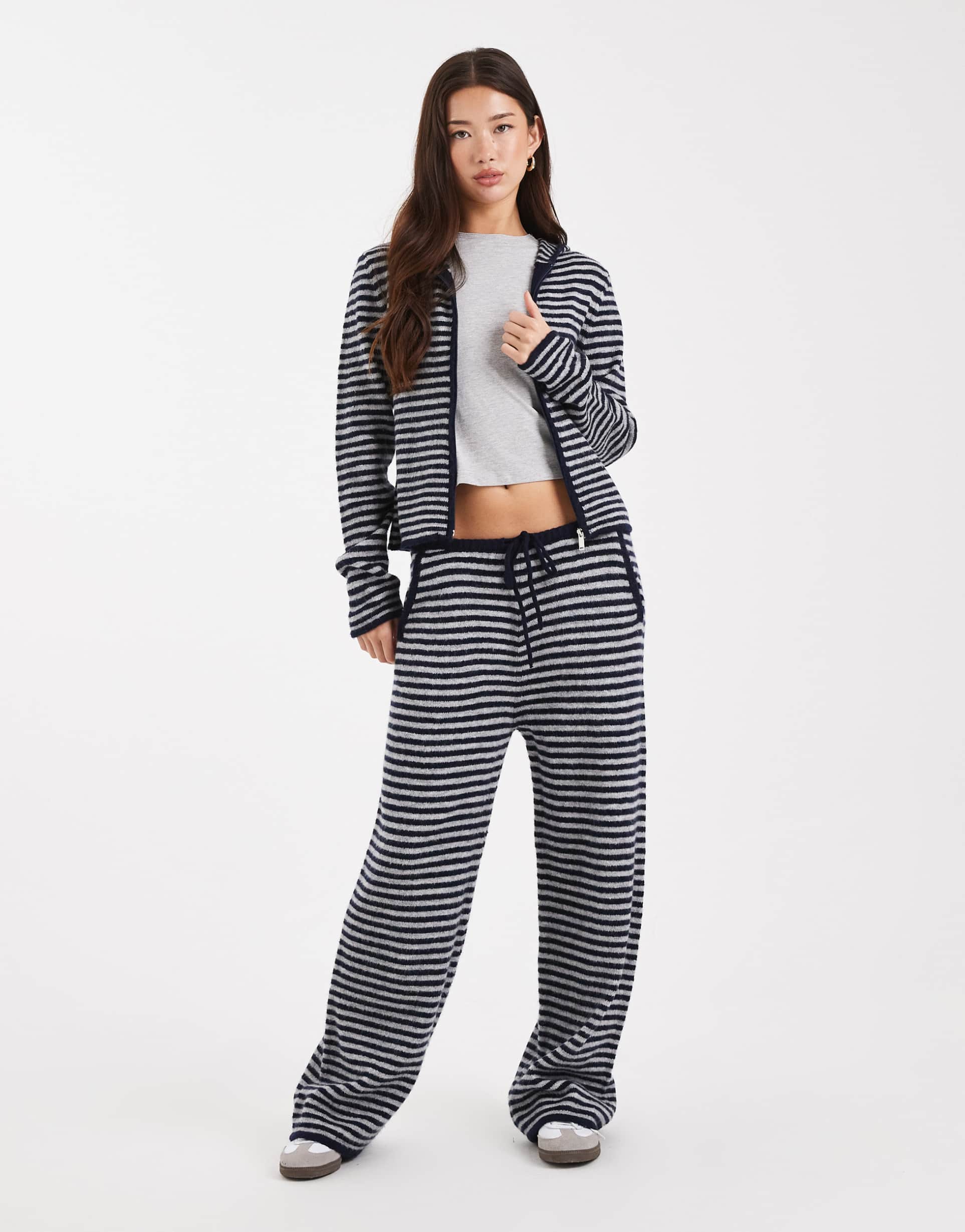 collusion knit straight leg pants in blue gray stripes