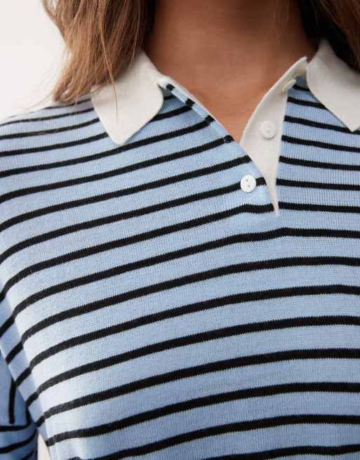 COLLUSION knit stripe polo sweater in blue