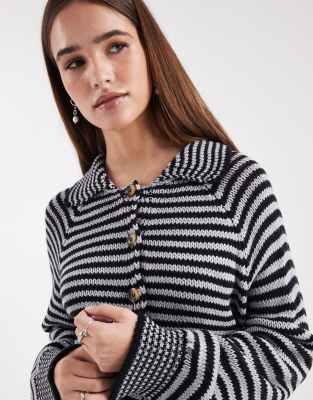 Collusion Knit Stripe Raglan Cardigan In Blue