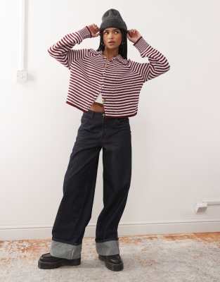 Collusion Knit Stripe Raglan Cardigan In Multi