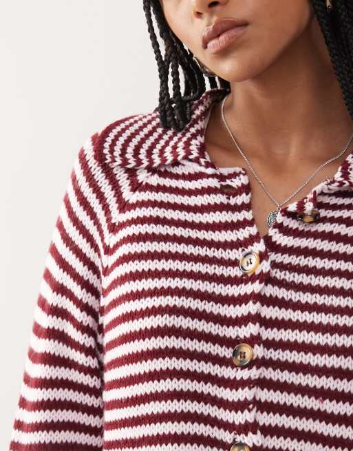COLLUSION knit stripe raglan cardigan in pink, 3 of 4