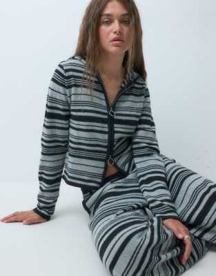 Collusion Knit Stripe Zip Through Fitted Hoodie In Multi