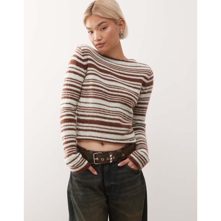 トップス soko COLLUSION knit striped long sleeve top in mint/chocolate | ASOS