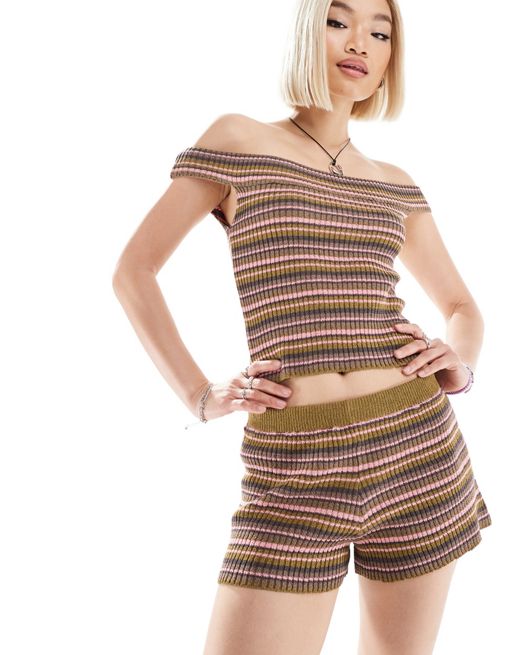 COLLUSION knit striped shorts Slouchy in pink and brown - part of a set