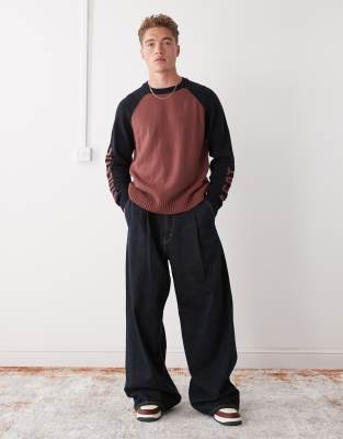 Collusion Knit Sweater With Athletic Print-red In Red