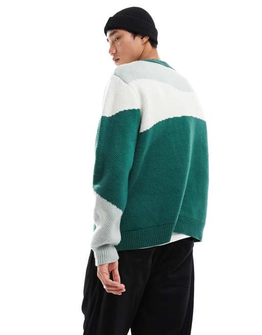 COLLUSION knit sweater with jacquard print in green