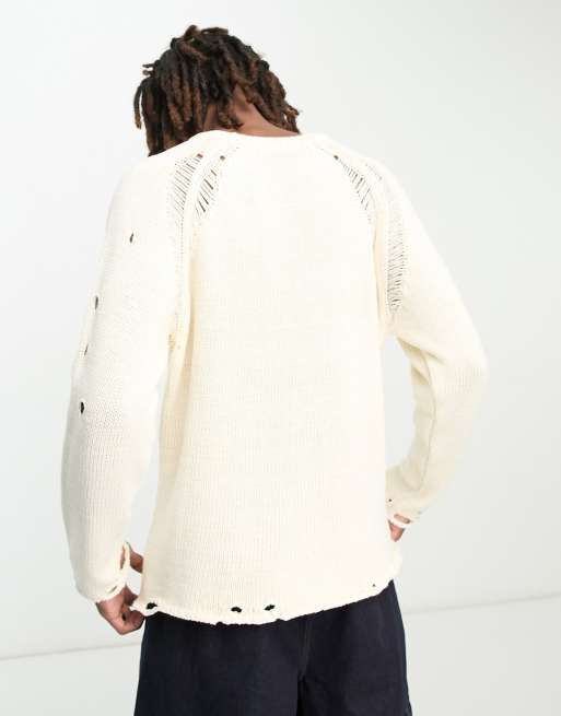 COLLUSION knit sweater with open hole detail in ecru