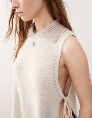 Collusion Knit Tank Top With Side Ties-white In White