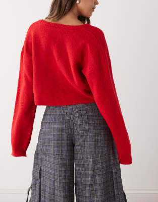 Collusion Knit Tie Front Cardigan In Red