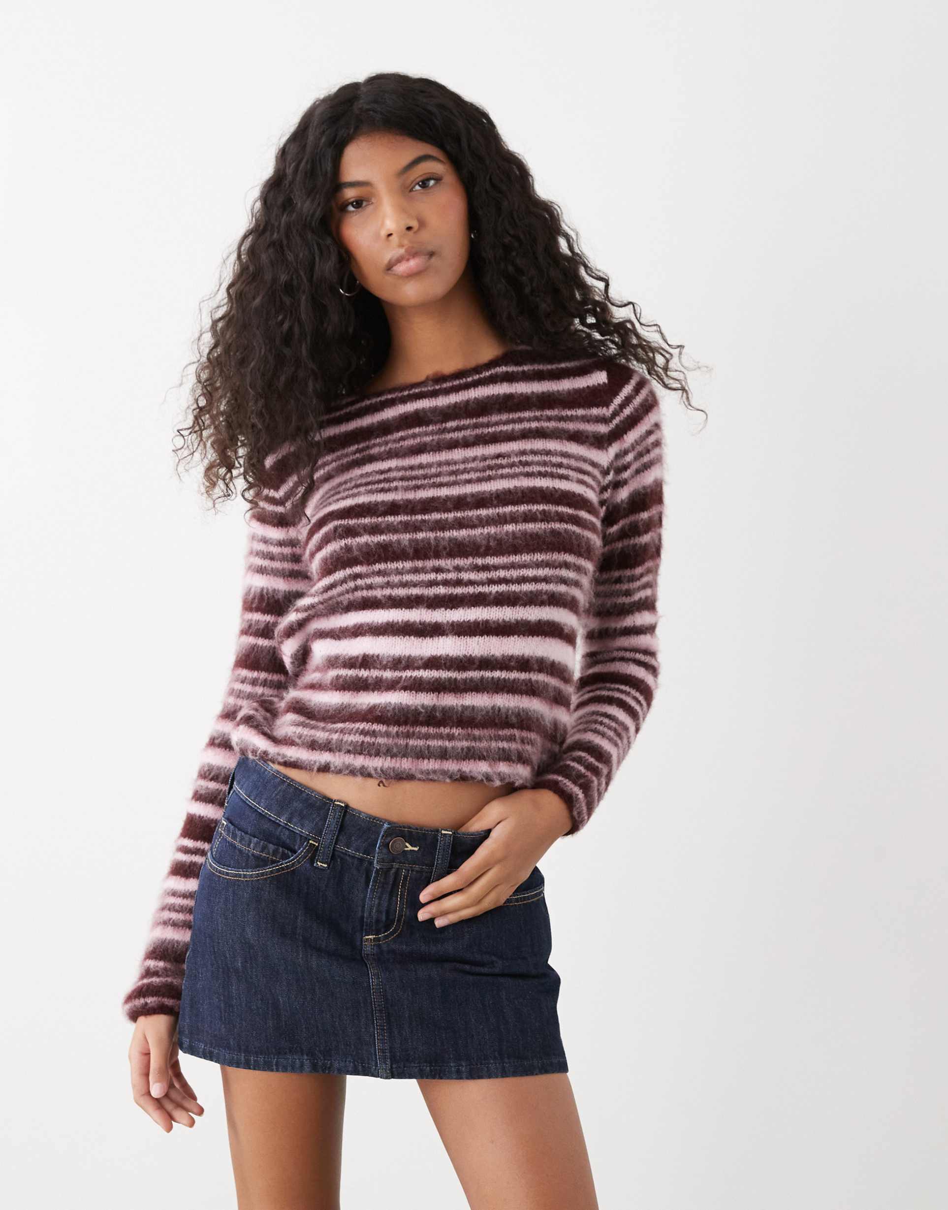 collusion knit top in pink and burgundy stripe