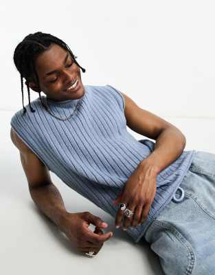 Collusion Knit Wide Ribbed Tank In Blue