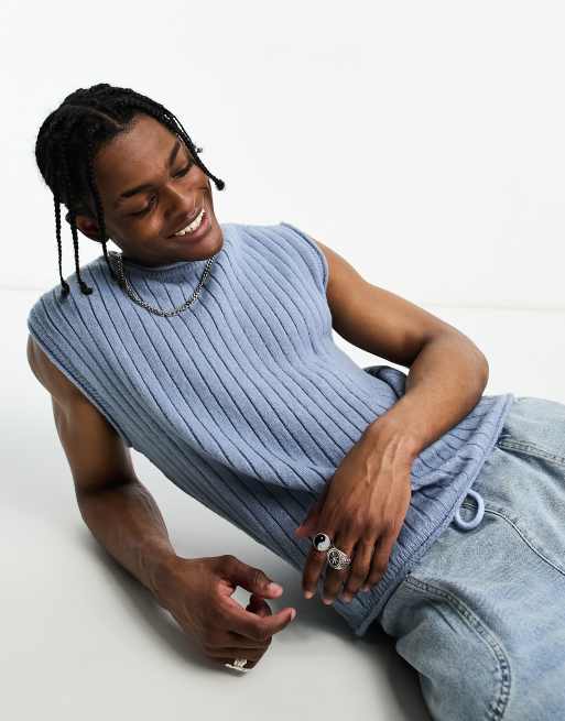COLLUSION knit wide ribbed tank in blue