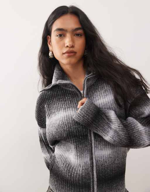 COLLUSION knit zip up striped cardigan, 3 of 4