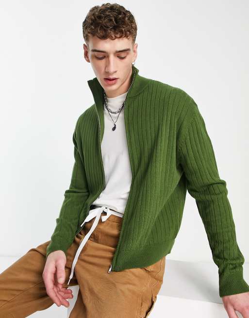 COLLUSION knit zip up sweater in dark green