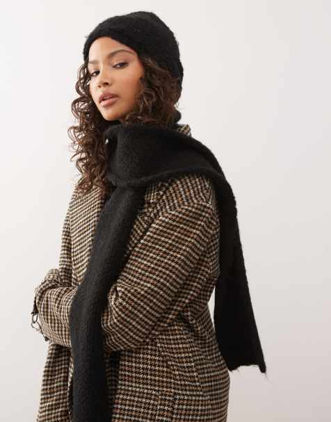 COLLUSION knitted 2 in 1 head scarf hat and hood in black - view 1