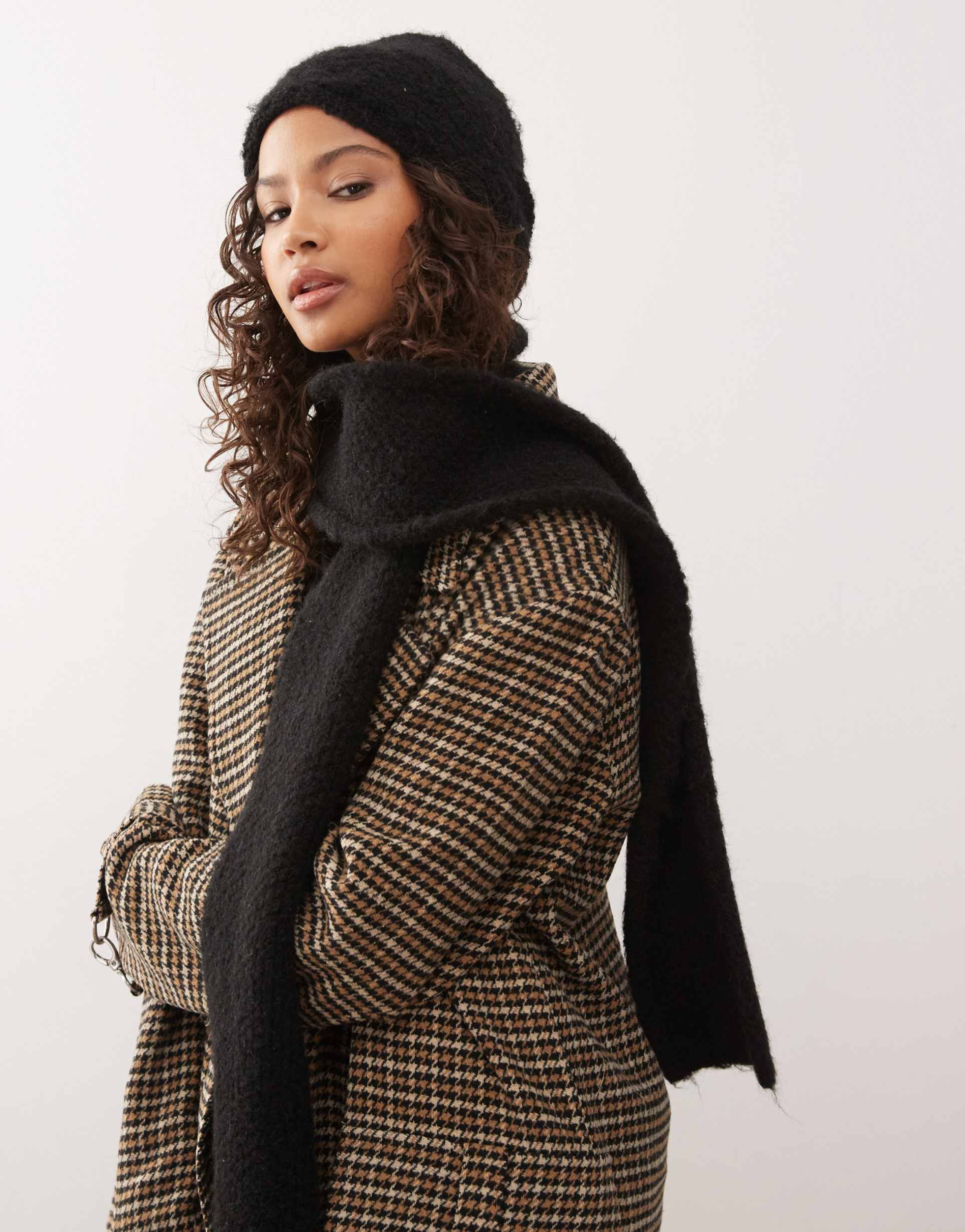 collusion knitted 2 in 1 head scarf hat and hood in black