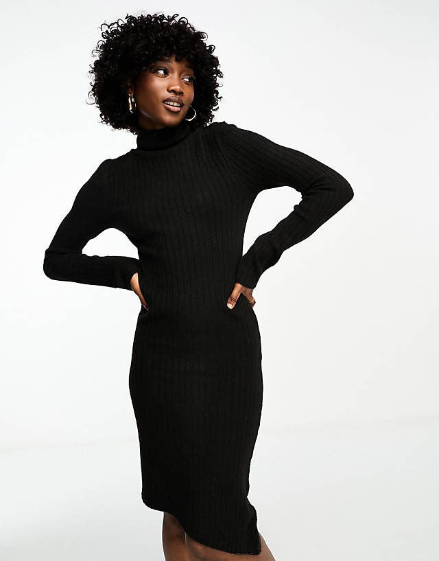 Collusion - knitted asymmetric hem midi dress in black