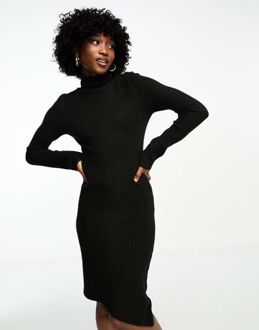 Messina Black Mock Neck Fitted Dress