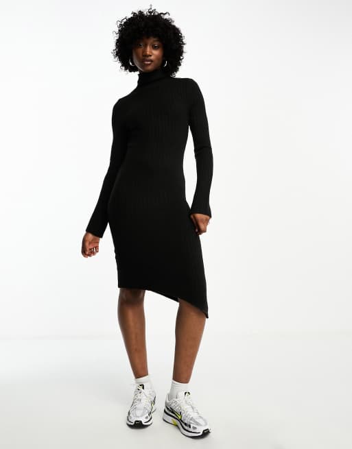 Asymmetric hem hot sale midi dress