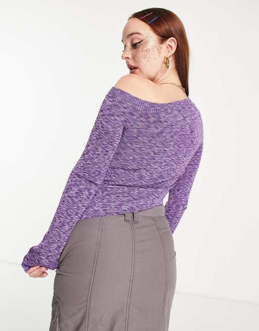 COLLUSION knitted asymmetric one shoulder top in purple space dye, 2 of 4