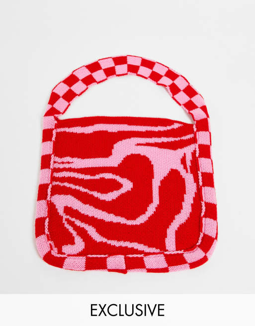 COLLUSION knitted bag in checkerboard print co ord