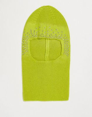 COLLUSION knitted balaclava with diamante hot fix in lime green - ASOS Price Checker