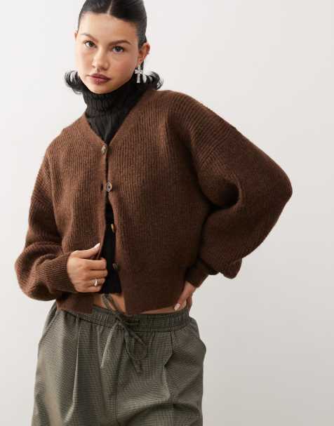 COLLUSION knitted balloon sleeve cardigan in mocha - view 1